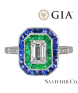 GIA - 18K (750) Emerald Shape Natural Round VVS Diamond Sapphire Emerald... - $3,861.00