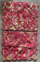 Pottery Barn Quilted Reversible RED LIME Cotton Floral 2 Pillow Shams - £39.32 GBP