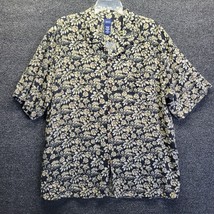 Basic Editions Men&#39;s Sz XL Hawaiian Button Down Shirt Geometric Silk Blend - £9.36 GBP