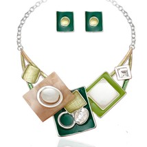 New Fashion Crystal Opal Statement Necklace Earrings Enamel Choker Bohemian Part - £19.53 GBP