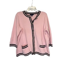 Chaps Womens Sweater Pink Navy 1X Cotton Knit Cardigan 3/4 Sleeve Button... - $20.79