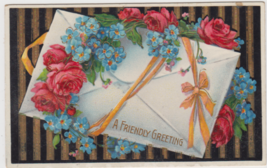 A Friendly Greeting Postcard 1914 Envelope Flowers  - $2.96