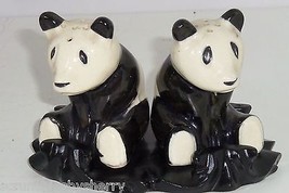Giant Panda Bears Salt Peppers Shakers Stand Animal Collectible Vintage Japan - £19.99 GBP