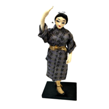 Vintage Asian Culture Doll Figure on Stand Robe Sack in Hand 12 inches Tall - $18.54