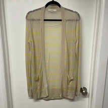 Ann Taylor LOFT Cream Yellow Striped Open Front Cardigan Sweater Size Medium - £20.35 GBP