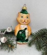 Cat with fish glass Christmas handmade ornament, Christmas glass decoration - £10.79 GBP
