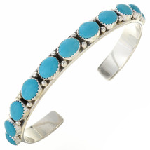 Native American Navajo Classic Sterling Silver Turquoise Row Bracelet s6.5-8 - £200.80 GBP+