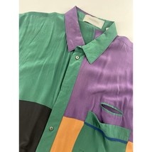 Vintage Saxony Shirt Mens Extra Large Multicolor Colorblock Button Up Disco - £58.09 GBP