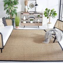 Natural Seagrass Area Rug With Cotton Border – 5X8 Feet, Beige And Black - £134.93 GBP