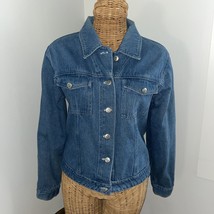 Womens Blue Denim Jacket with Silver Buttons and Pockets See Measurement... - £14.55 GBP