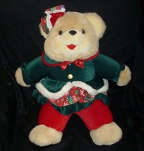 18" Vintage Christmas Mty International Teddy Bear Stuffed Animal Plush Toy Girl - $33.25