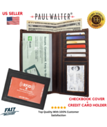 Men Vintage Leather Long Checkbook Cover &amp; Free 1 Card Holder with RFID ... - £17.09 GBP