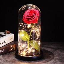LED Enchanted Galaxy Rose 24K Gold Flower With Fairy String Lights black base - £22.57 GBP
