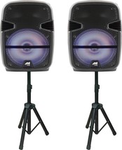 Black 12-Inch Dual Bluetooth True Wireless Sync Party Speakers And Disco Light - £203.23 GBP