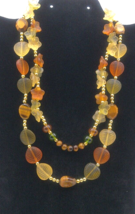 Vintage Gold Tone Autumn Colored Glass Tiger-eye Beaded Statement Necklace - £13.54 GBP