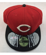 New Era 59Fifty Cincinnati Reds Ball Cap On Field Fitted Hat Red &amp; Black... - £11.85 GBP