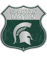 Michigan State Spartan Nation Highway 12&quot; x 12&quot; Embossed Metal Shield Sign - £13.53 GBP