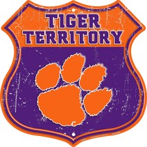Clemson Tiger Territory Highway 12&quot; x 12&quot; Embossed Metal Shield Sign - £13.54 GBP