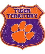 Clemson Tiger Territory Highway 12&quot; x 12&quot; Embossed Metal Shield Sign - £13.27 GBP