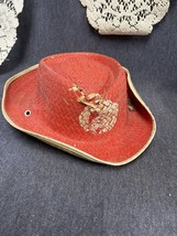 Mid Century Vintage 1950s Child’s Red Woven Straw Cowboy Hat Western Design - £9.27 GBP