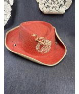 Mid Century Vintage 1950s Child’s Red Woven Straw Cowboy Hat Western Design - £9.34 GBP