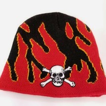 Goorin Bros Trucker Beanie Hat Black Red Fire Skull Crossbones Winter New Boys - £15.63 GBP