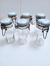 Vintage Blue/White Checkered Spice Jars with Wire Closures - £15.11 GBP