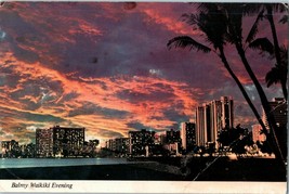 Balmy Evening Waikiki Beach Hyatt Sheraton Sunset Postcard 1980 - £7.76 GBP