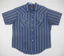 Plains Westernwear Men&#39;s Pearl Snap Shirt Blue Stripe Western Rodeo XL - £7.02 GBP