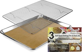 Kitchenatics Heavy Duty 1/2 Baking Sheet &amp; Wire Rack Set W/ 100 Pcs Parc... - £32.86 GBP