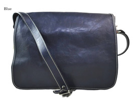 Mens leather bag shoulder bag genuine leather briefcase messenger bag blue  - £167.83 GBP