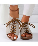 Lace-Up Open Toe Wedge Sandals - £22.50 GBP