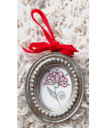 Vintage Embroidered Botanical Flower Christmas Tree Ornament Silver Red ... - $12.99