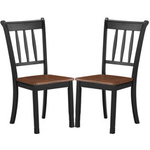 Costway 2PC Wood Dining Chair High Back Simple Look Dining Room Side Chair Black - £151.43 GBP