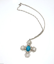 vintage silver chain Large Cross Pendant necklace - £11.73 GBP