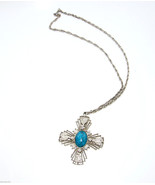 vintage silver chain Large Cross Pendant necklace - £11.86 GBP