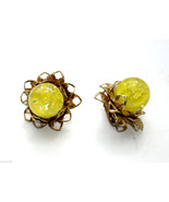 vintage clip earrings yellow lucite cab cabochon flower floral - £6.25 GBP