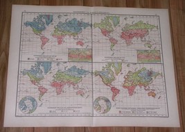 1922 Vintage Chart Climatic Map The World Weather Isotherms America Asia Europe - £16.45 GBP