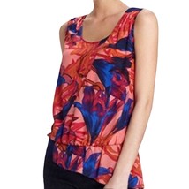 ANTHROPOLOGIE Leifsdottir 100% silk floral navy/coral sleeveless blouse size 2 - £19.33 GBP