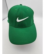 VTG Nike Big Swoosh Spellout Embroidered Nissin Hat Adjustable Green White - $31.99