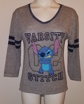 Disney Varsity Stitch Gray Blue Shirt Top Juniors Small 3/4 Sleeves High-Low - £11.86 GBP