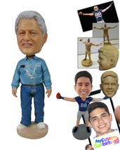 Personalized Bobblehead Graceful Male Standing Upright With A Mobile In Shirt Po - £71.97 GBP