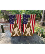 Waterproof Cornhole WRAPS / USA Flag and Bigfoot / Wood Grain / Laminated  - $116.25 CAD