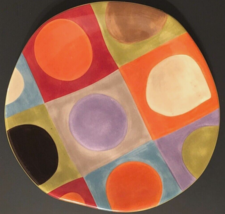 Vintage PIER 1 Retired Urban Dot Circles Square Earthenware Ceramic Salad Plate - £10.80 GBP