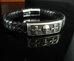 Large Biker Bracelet Skull Bracelet mens cross bracelet stainless bracelet 8 1/2 - £35.38 GBP