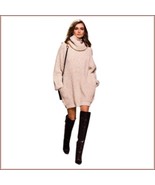 Loose Long Sleeve Beige or Gray Knitted Cowl Turtleneck Pullover Sweater... - £63.45 GBP
