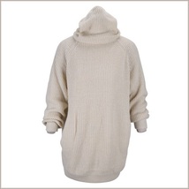 Loose Long Sleeve Beige or Gray Knitted Cowl Turtleneck Pullover Sweater Dress image 2