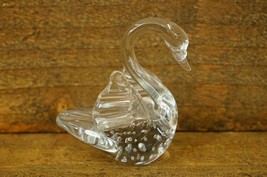 Vintage MCM Mid Century Modern Clear Studio Art Glass Figurine Swan Bird - $24.74