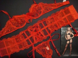 Victoria&#39;s Secret Designer Sammlung Nicht Gefüttert 36B Bh Set + Strumpfband+Rot - £200.03 GBP