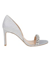 Jewel Badgley Mischka Silvertone Glitter Crystal Pearl Dayana Open Toe Pumps 8.5 - £25.86 GBP